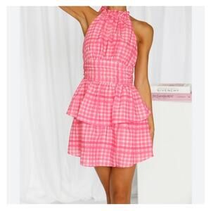 Hello Molly Pink Gingham Ivy Halter Dress Size Large